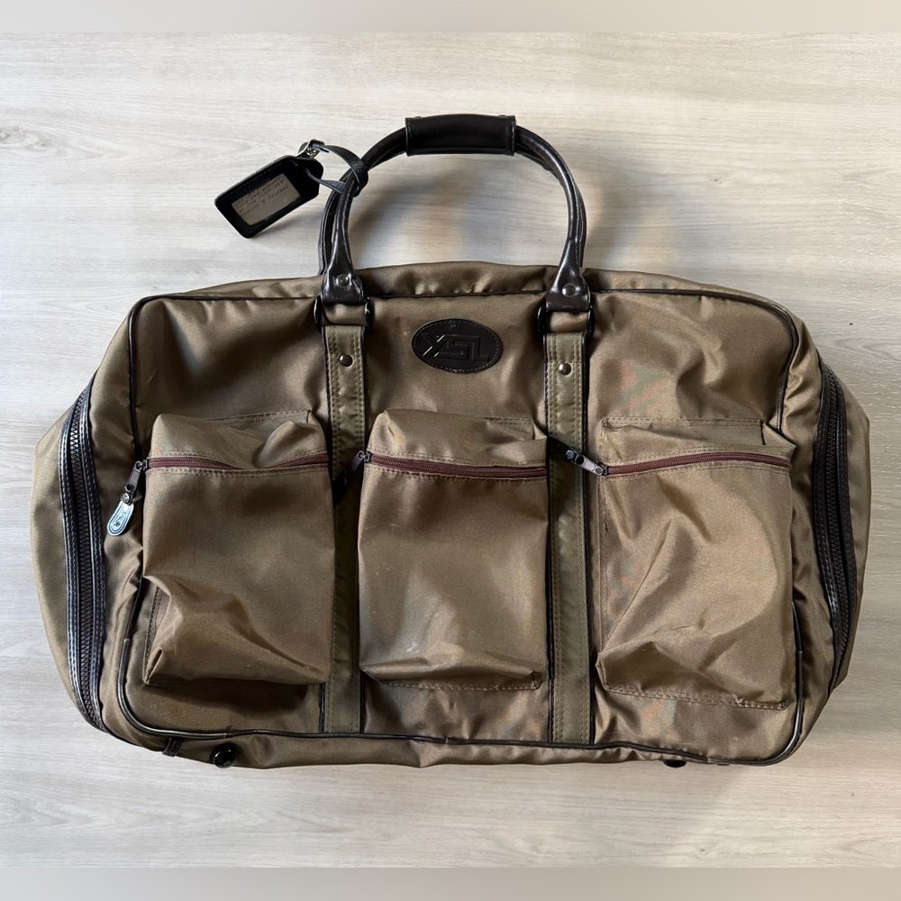 Vintage YSL YVES SAINT LAURENT Khaki Olive Nylon Full Zip Travel Duffle Bag